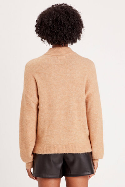 Pull col montant beige femme