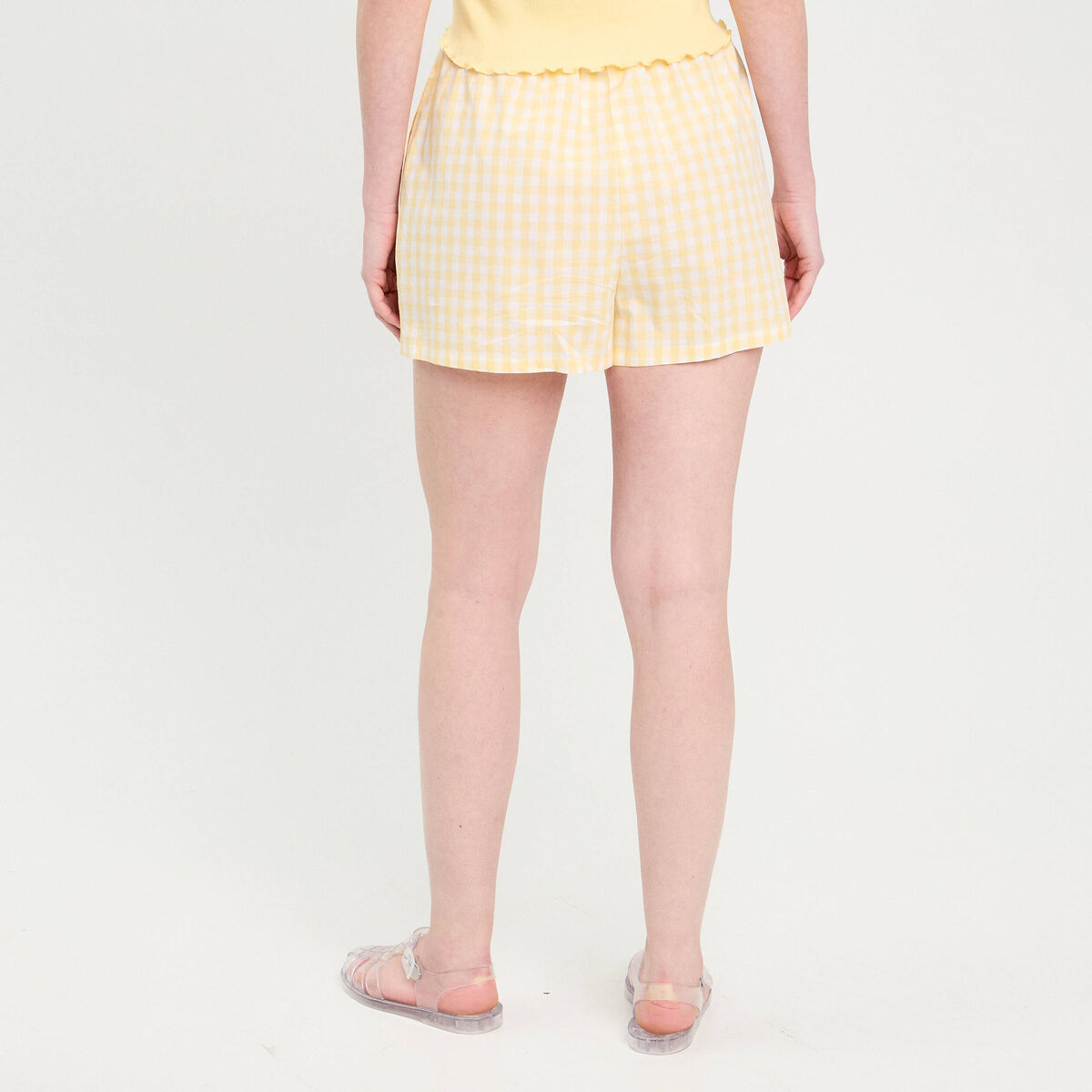 Short droit taille élastiquée jaune femme