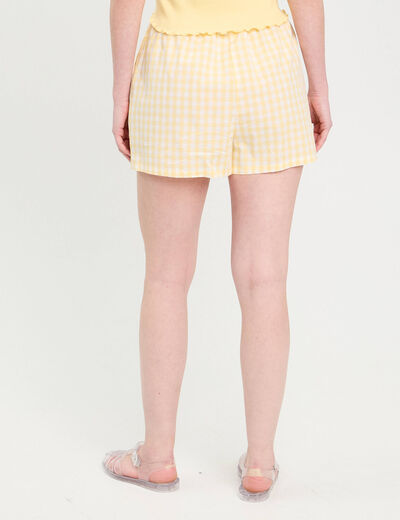 Short droit taille élastiquée jaune femme