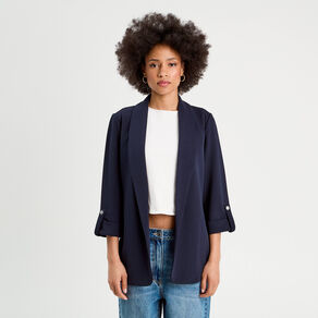 veste blazer manches 34 bleu marine femme Veste blazer manches 3/4 bleu marine femme