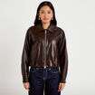 Veste effet boule manches longues marron fonc&eacute; femme