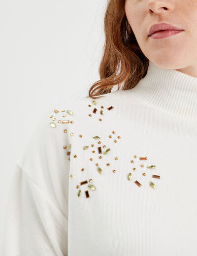 T-shirt détails bijoux ecru femme