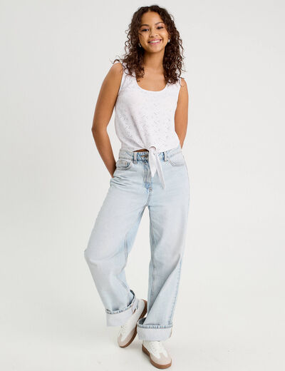 Débardeur cropped noué blanc femme
