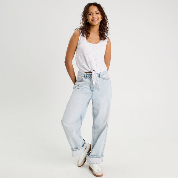 Débardeur cropped noué blanc femme