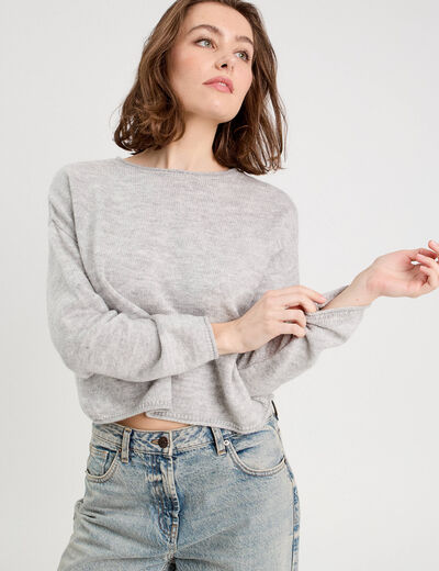 Pull manches longues gris clair femme