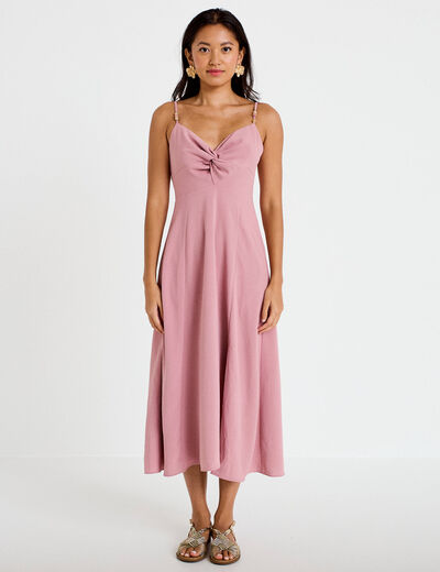 Robe longue &eacute;vas&eacute;e fendue vieux rose femme
