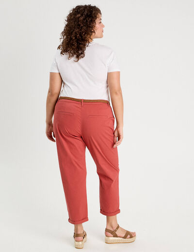Pantalon chino 7/8ème vieux rose femme