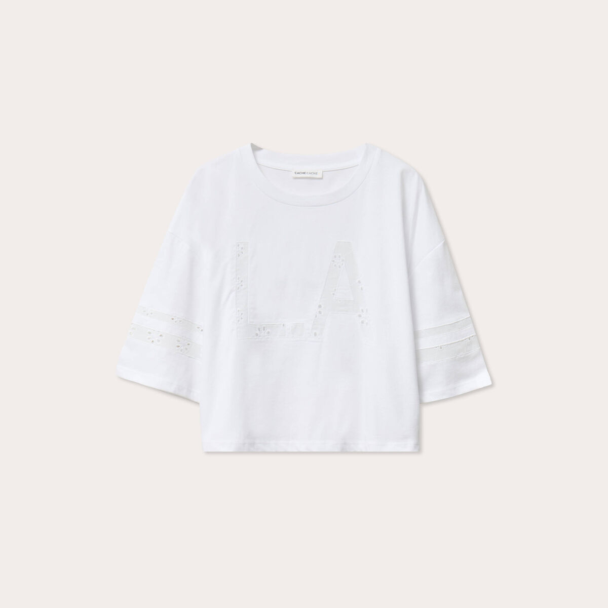 T-shirt cropped brodé blanc femme