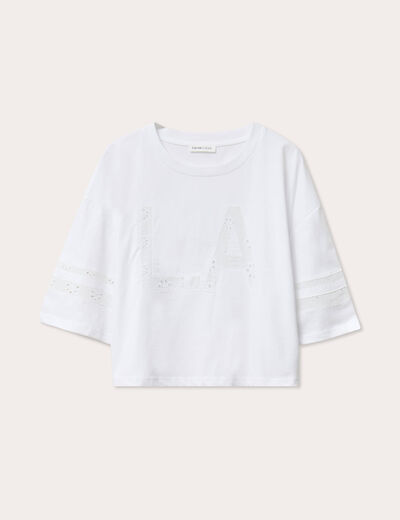 T-shirt cropped brodé blanc femme