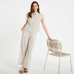 Pantalon large taille &eacute;lastiqu&eacute;e beige femme