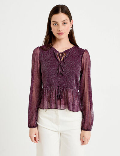 Blouse manches longues prune femme