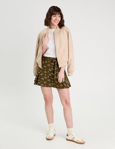 Jupe-short évasée vert kaki femme