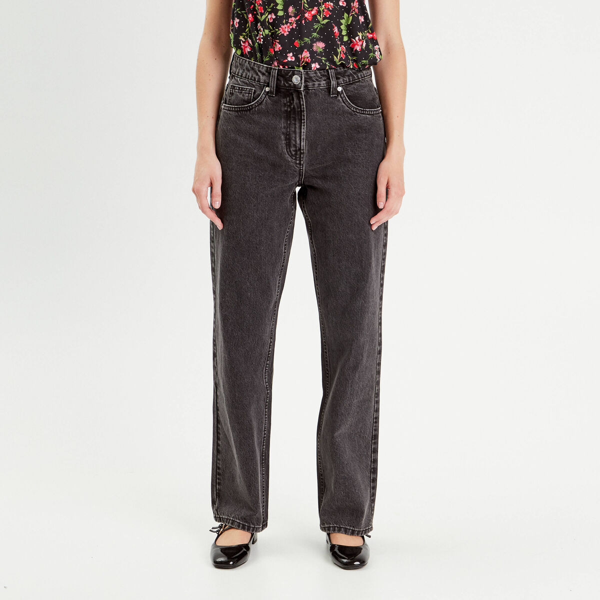 Jeans droit 5 poches denim noir femme