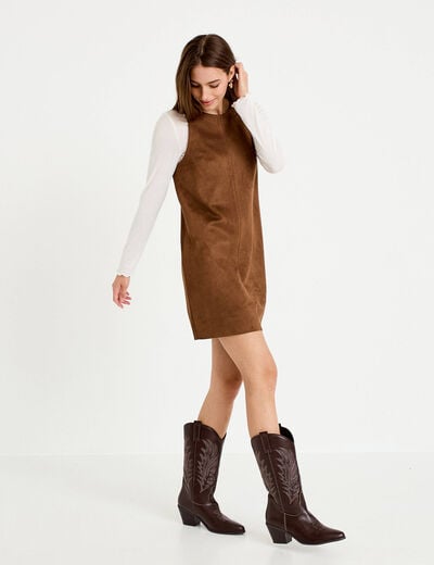 Robe courte droite sans manches marron femme