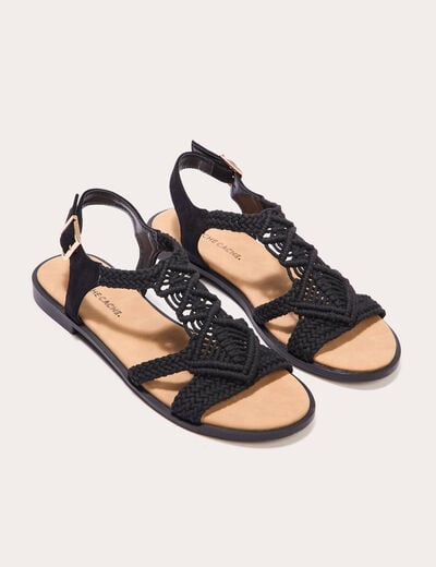 Sandales plates macramé noir femme