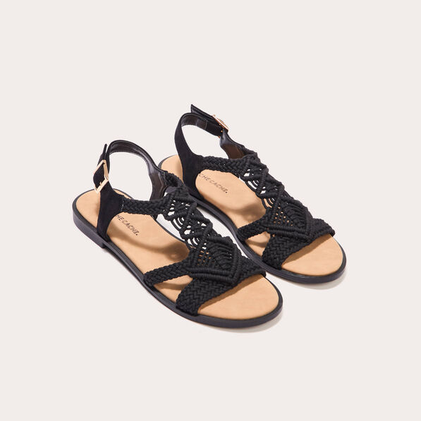 Sandales plates macramé noir femme