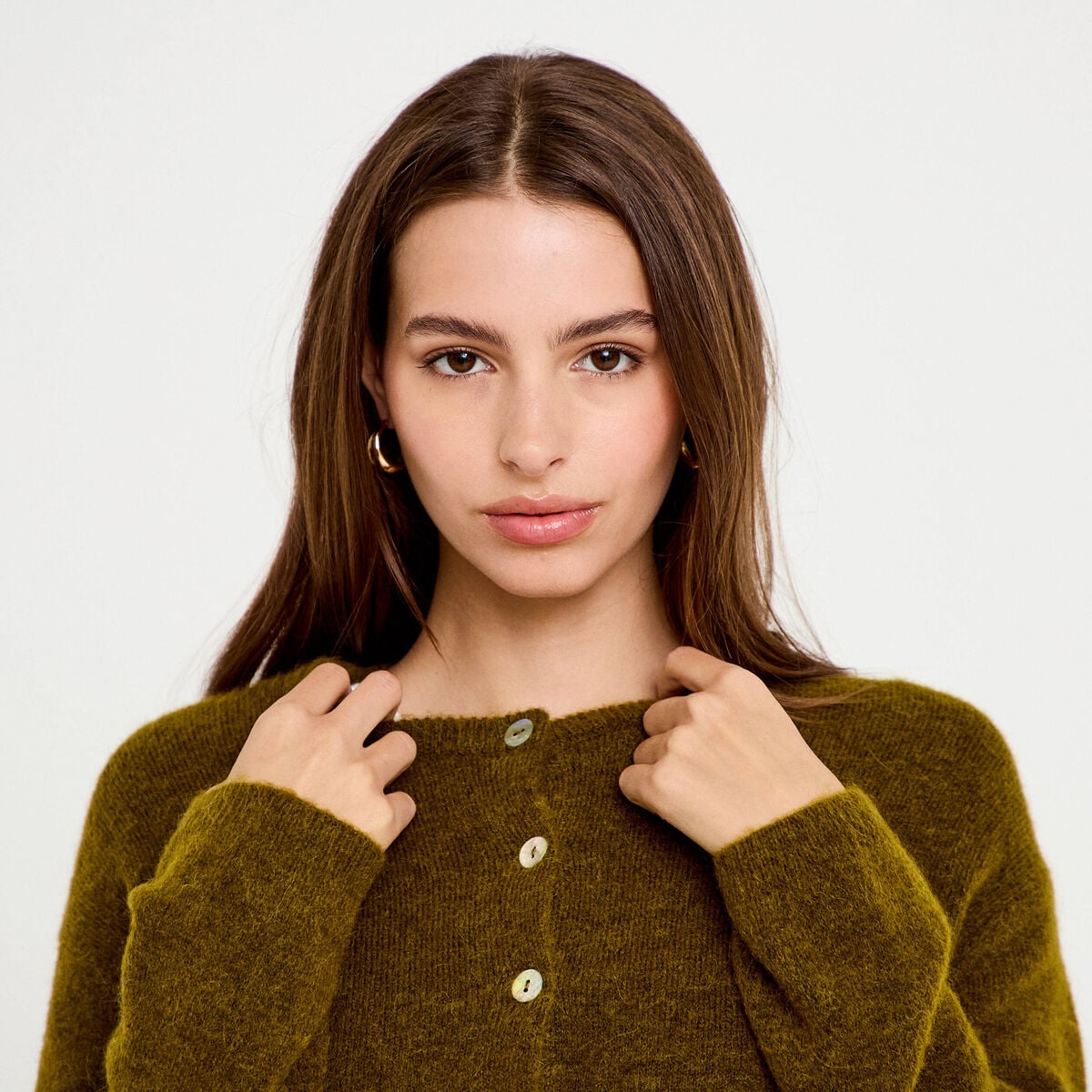 Gilet manches longues vert olive femme