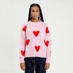 Pull oversize motif coeurs rose clair femme