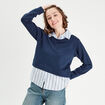 Sweat effet 2-en-1 chemise bleu marine femme