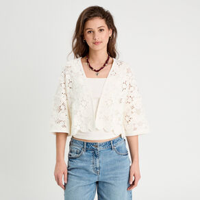 Gilet aspect crochet ecru femme