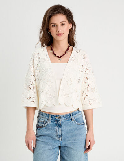 Gilet aspect crochet ecru femme