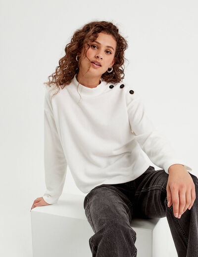 T-shirt col montant ecru femme