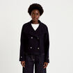 Caban droit col montant manches longues bleu marine femme