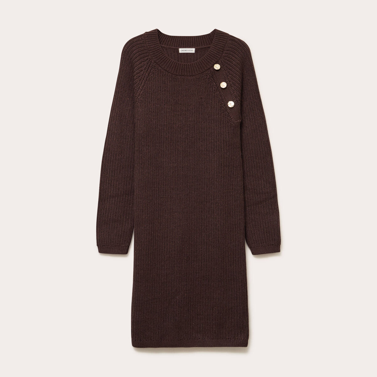 Robe pull d&eacute;tails de boutons marron fonc&eacute; femme