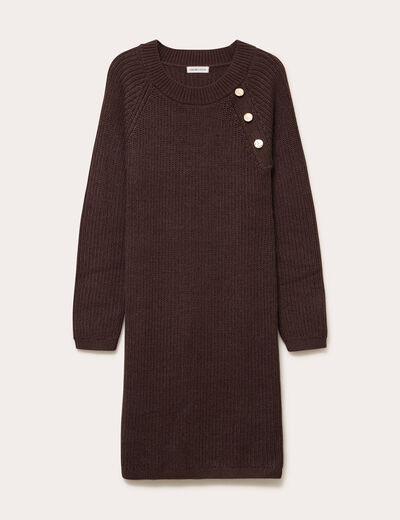 Robe pull d&eacute;tails de boutons marron fonc&eacute; femme