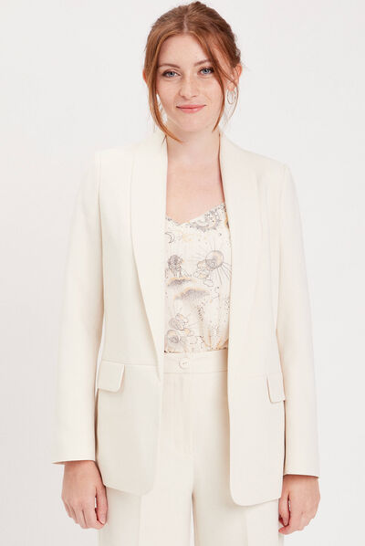 Veste blazer col châle ecru femme