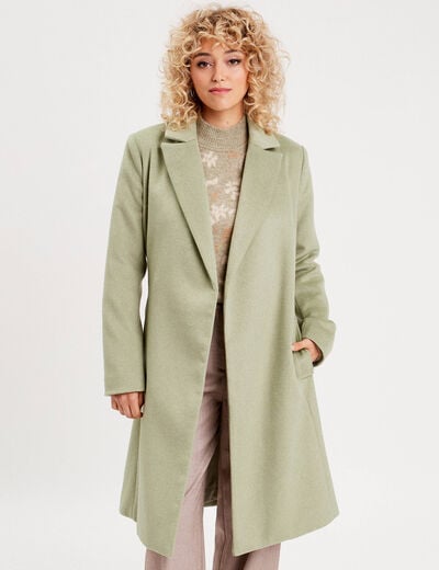 Manteau long droit ceinturé vert kaki femme