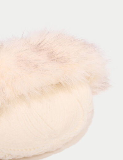 Bonnet en fausse fourrure ivoire femme
