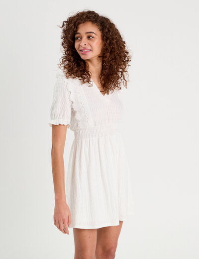 Robe évasée dentelle ecru femme