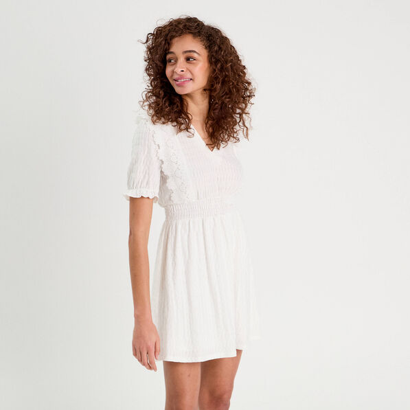 Robe évasée dentelle ecru femme