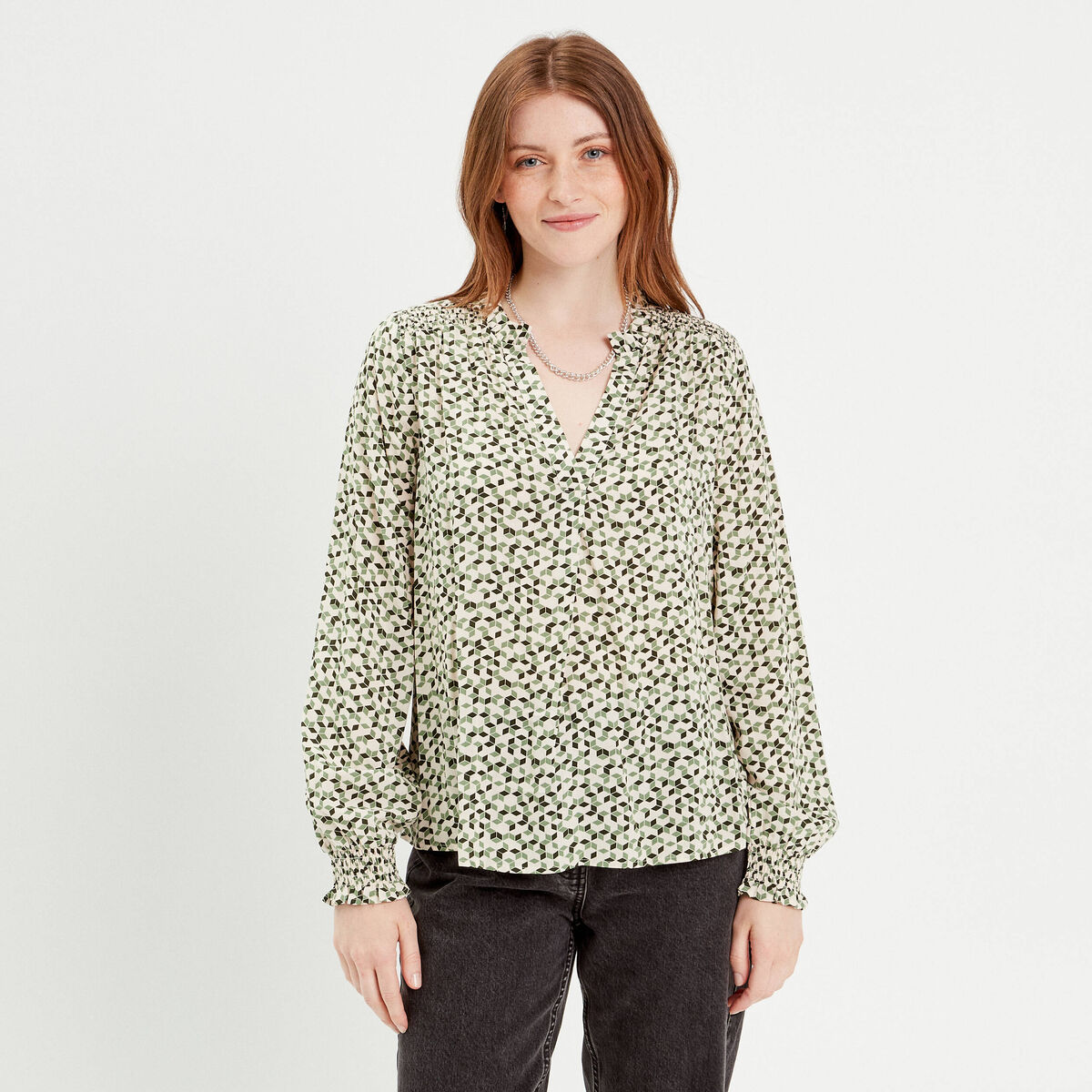 Chemise manches longues vert femme