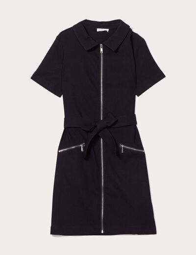 Robe droite zippée ceinturée noir femme
