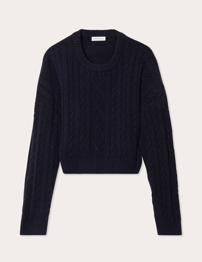 Pull avec torsades bleu marine femme