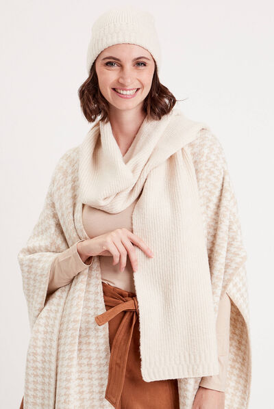 Ensemble écharpe et bonnet beige femme