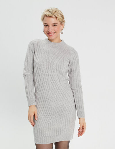 Robe pull &agrave; torsades gris clair femme