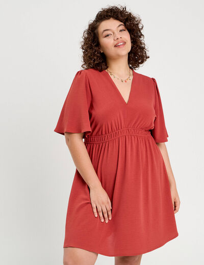 Robe évasée taille élastiquée vieux rose femme