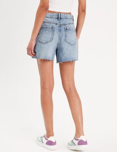 Short droit en jean destroy denim stone femme