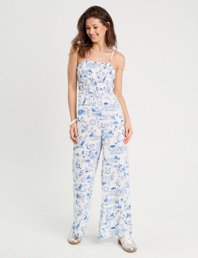 Combinaison pantalon bretelles bleu roi femme