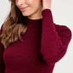 Pull col montant torsades bordeaux femme