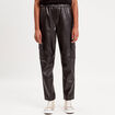 Pantalon cargo simili cuir noir femme
