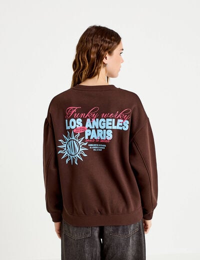 Sweat col rond manches longues marron fonc&eacute; femme