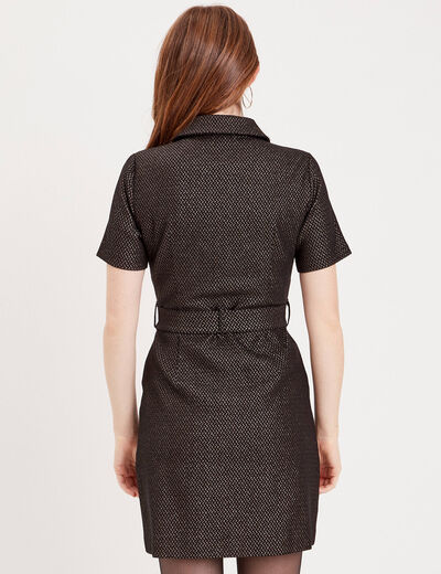 Robe droite ceinturée zippée noir femme
