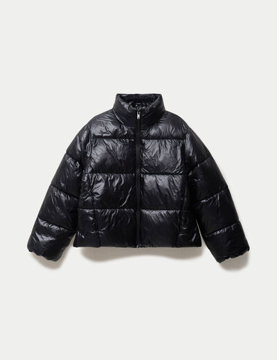 Doudoune col montant bas resserr&eacute; noir femme