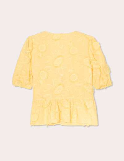 Blouse manches courtes noeuds jaune clair femme