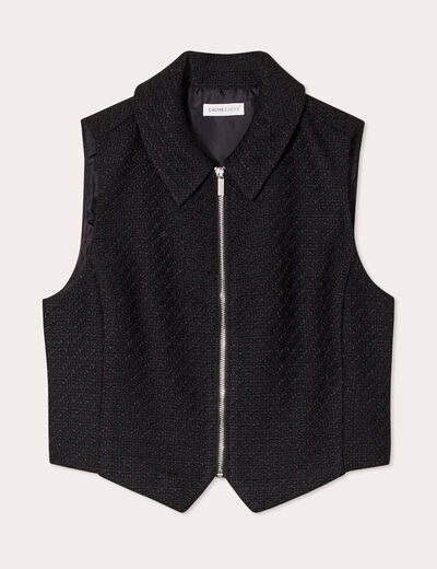 Gilet sans manches tweed noir femme
