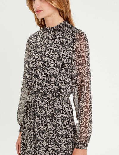 Robe évasée taille smockée noir femme